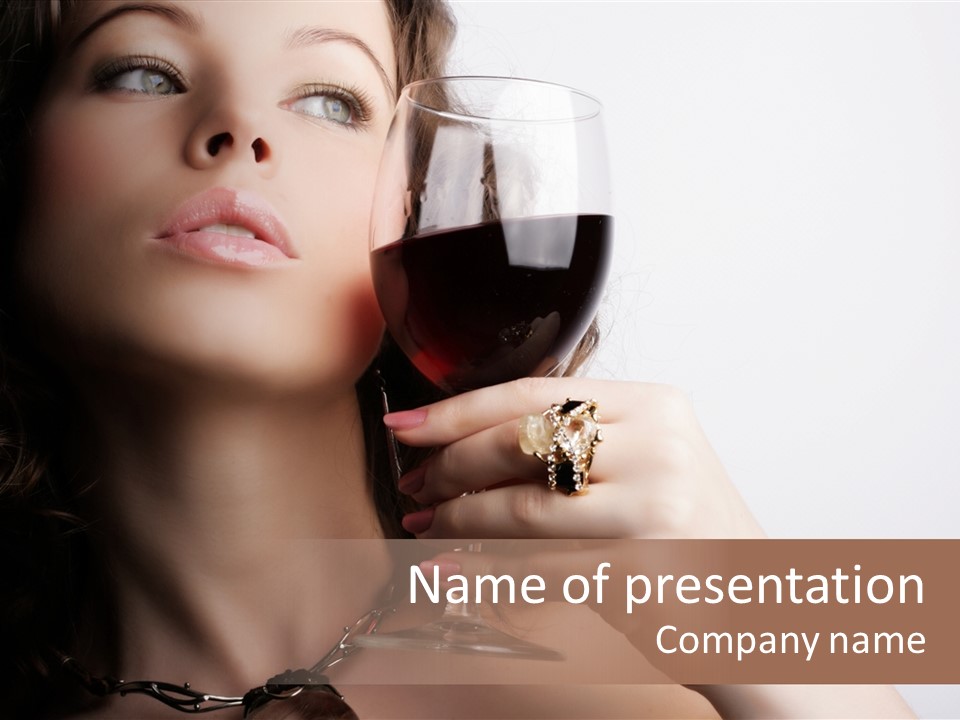 Portrait Of Beautiful Woman With Glass Red Wine PowerPoint Template