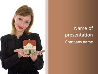 Business Woman Advertises Real Estate On White Background PowerPoint Template