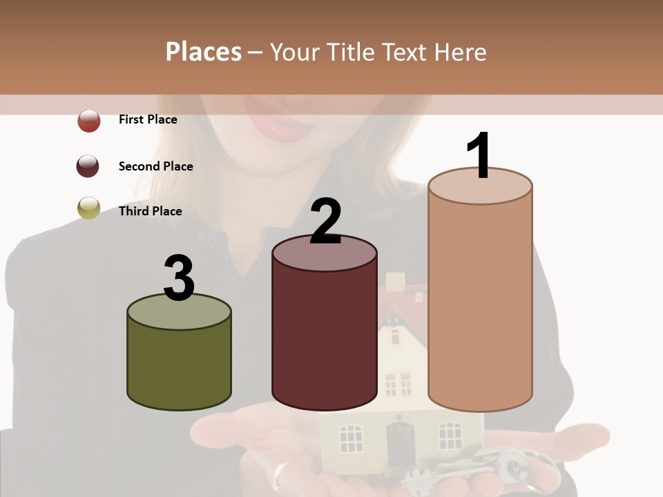 Business Woman Advertises Real Estate On White Background PowerPoint Template