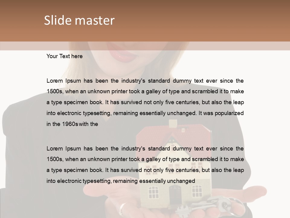 Business Woman Advertises Real Estate On White Background PowerPoint Template