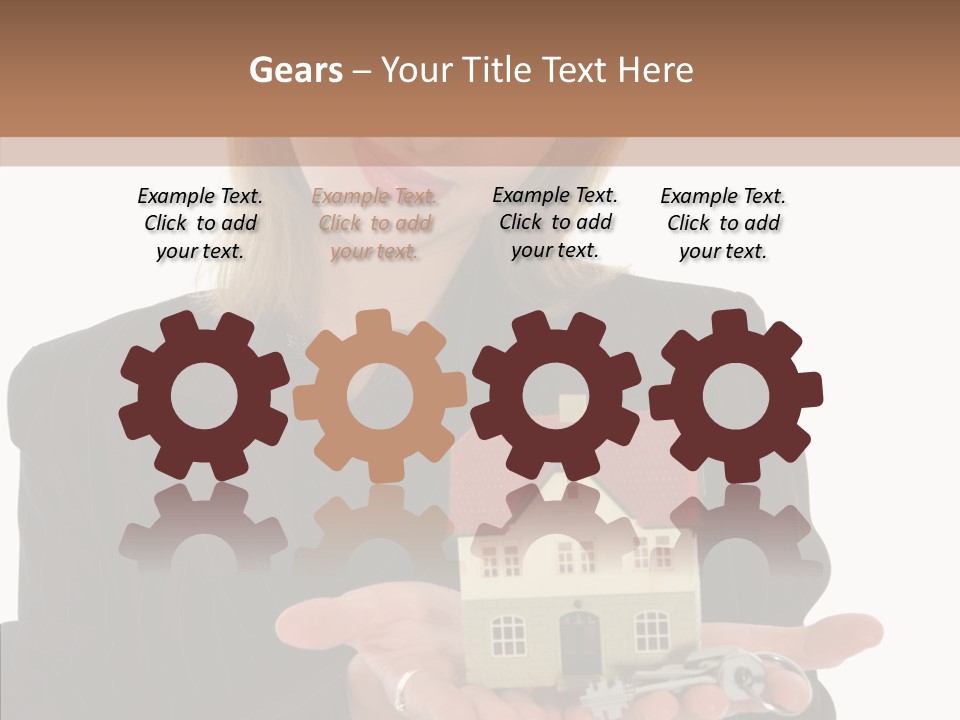 Business Woman Advertises Real Estate On White Background PowerPoint Template