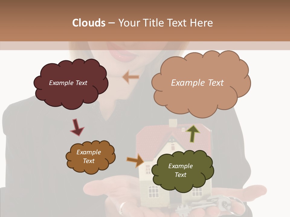 Business Woman Advertises Real Estate On White Background PowerPoint Template