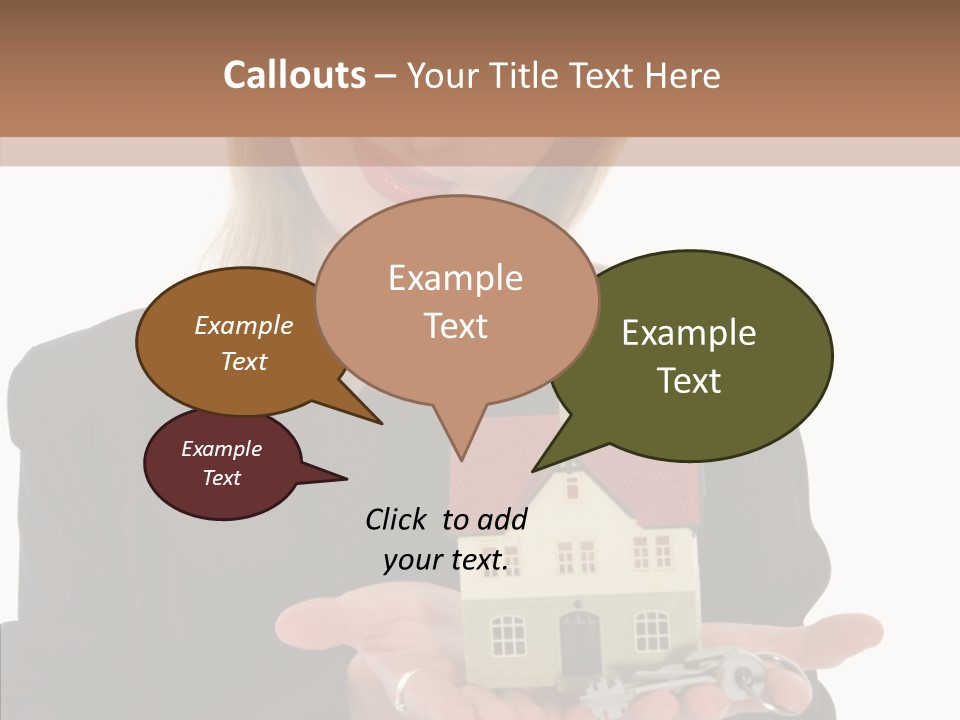 Business Woman Advertises Real Estate On White Background PowerPoint Template