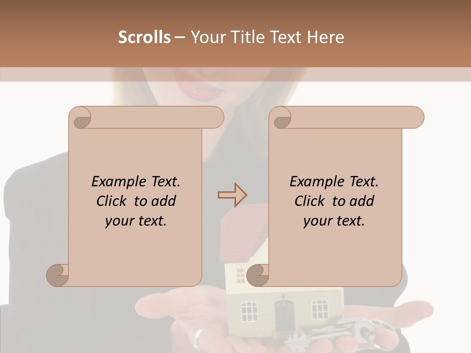 Business Woman Advertises Real Estate On White Background PowerPoint Template