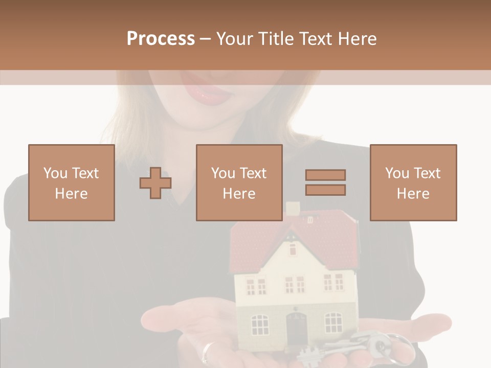 Business Woman Advertises Real Estate On White Background PowerPoint Template