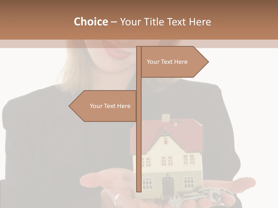 Business Woman Advertises Real Estate On White Background PowerPoint Template