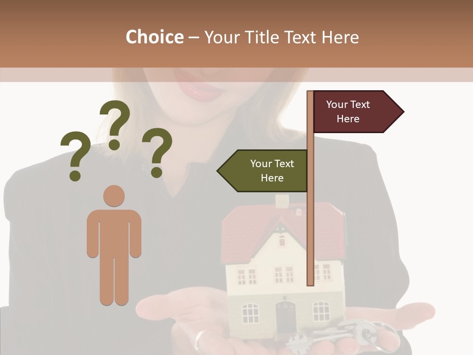 Business Woman Advertises Real Estate On White Background PowerPoint Template