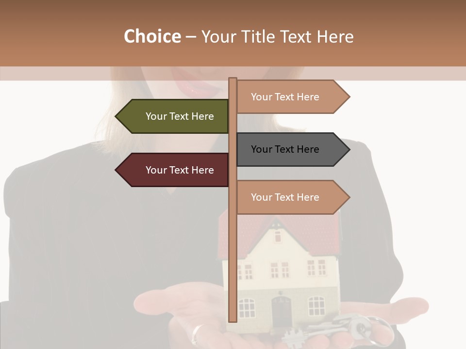 Business Woman Advertises Real Estate On White Background PowerPoint Template