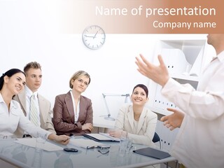 Explaining Desk White PowerPoint Template
