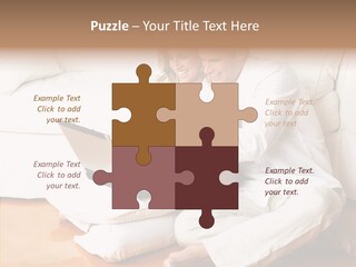 Young Love Couple Smiling In The Comfortable Apartment PowerPoint Template