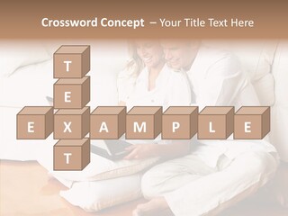 Young Love Couple Smiling In The Comfortable Apartment PowerPoint Template