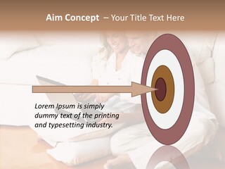 Young Love Couple Smiling In The Comfortable Apartment PowerPoint Template