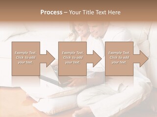 Young Love Couple Smiling In The Comfortable Apartment PowerPoint Template