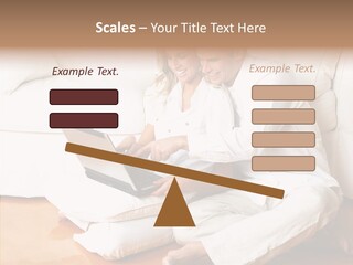 Young Love Couple Smiling In The Comfortable Apartment PowerPoint Template