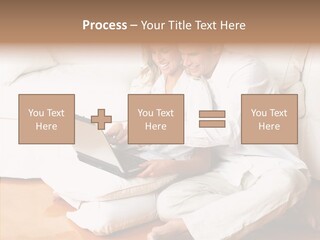 Young Love Couple Smiling In The Comfortable Apartment PowerPoint Template