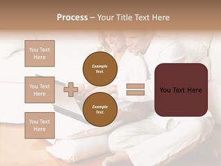 Young Love Couple Smiling In The Comfortable Apartment PowerPoint Template