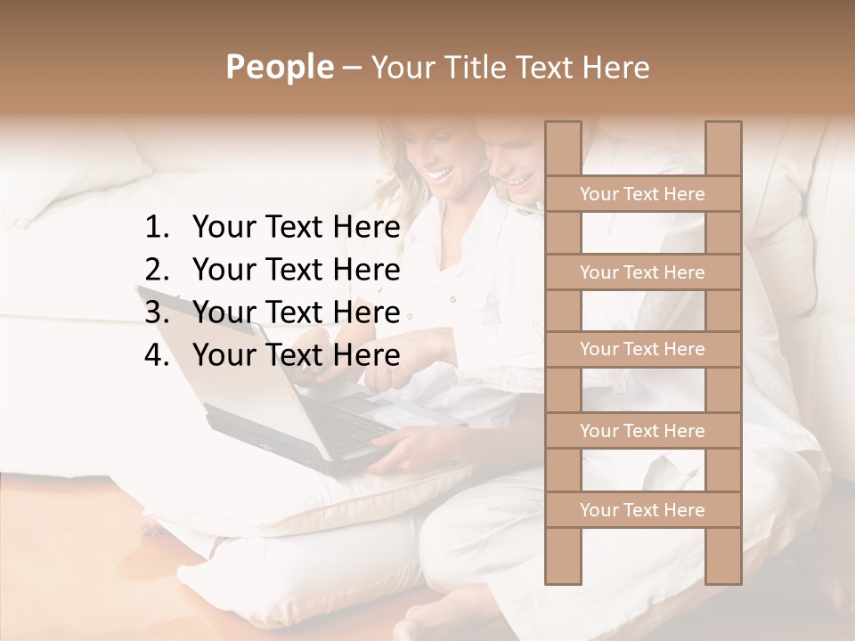 Young Love Couple Smiling In The Comfortable Apartment PowerPoint Template