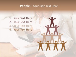Young Love Couple Smiling In The Comfortable Apartment PowerPoint Template