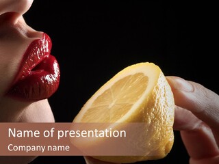 Red Woman Lips With Hand Holding Lemon PowerPoint Template