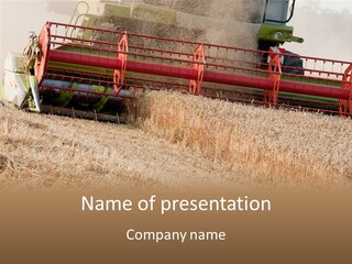 Combine Harvester On A Wheat Field With A Blue Sky PowerPoint Template
