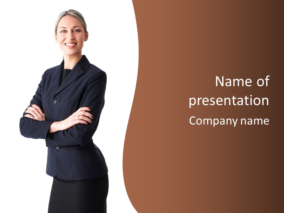 Young Smiling Business Woman. Isolated Over White Background PowerPoint Template