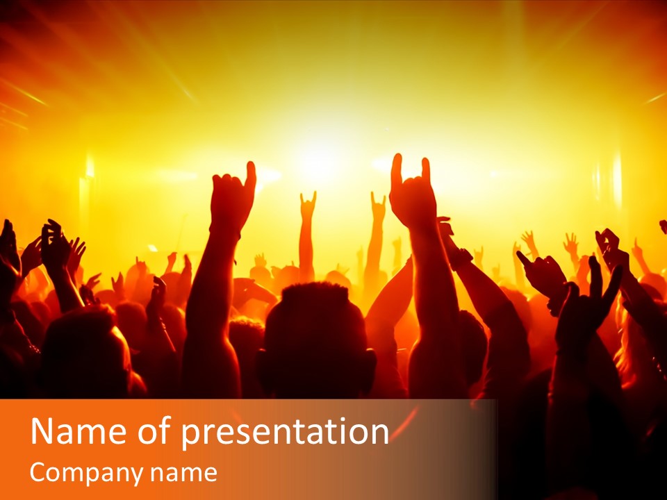 Cheering Crowd In Front Of Bright Stage Lights PowerPoint Template