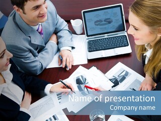 Image Of Business Woman Explaining And Pointing To Her Project PowerPoint Template