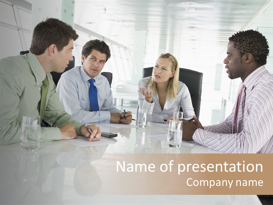 Businesswoman Discussing Seating PowerPoint Template