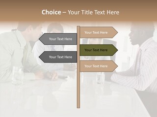 Businesswoman Discussing Seating PowerPoint Template