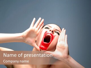 A Beauty Female With Red Lips Is Screaming PowerPoint Template
