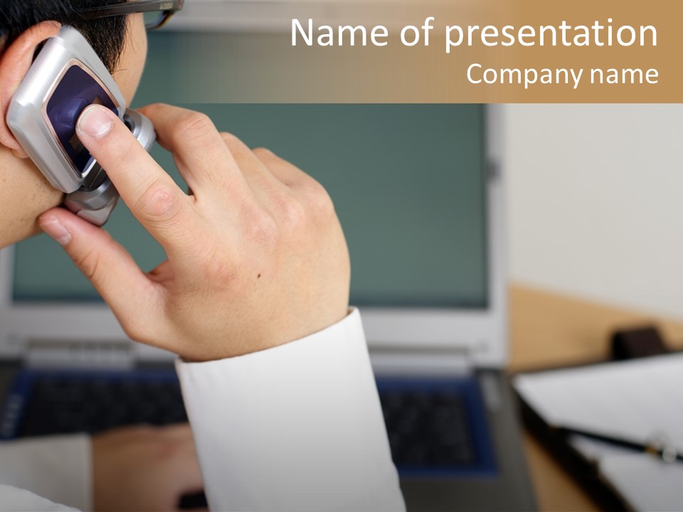 People Talk Laptop PowerPoint Template