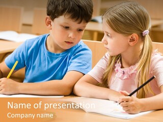 Desk Lesson Schoolboy PowerPoint Template