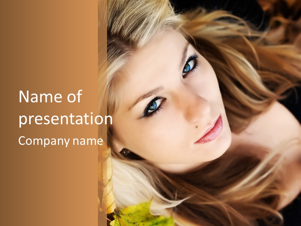 A Beautiful Blond Woman With Blue Eyes Is Posing For A Picture PowerPoint Template
