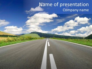 An Empty Road With A Blue Sky And Clouds In The Background PowerPoint Template