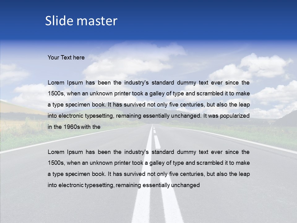 An Empty Road With A Blue Sky And Clouds In The Background PowerPoint Template