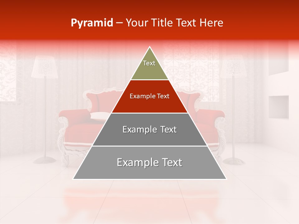 A Living Room With A Red Couch And White Walls PowerPoint Template