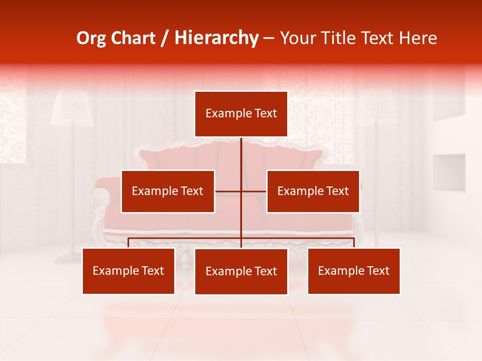 A Living Room With A Red Couch And White Walls PowerPoint Template
