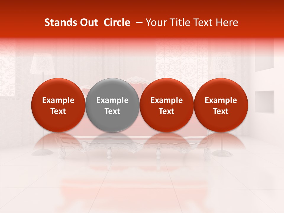 A Living Room With A Red Couch And White Walls PowerPoint Template