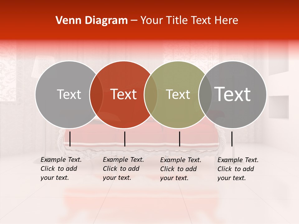 A Living Room With A Red Couch And White Walls PowerPoint Template