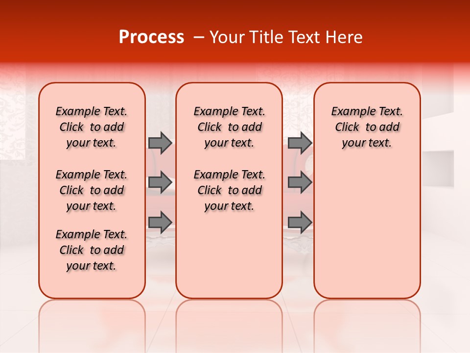 A Living Room With A Red Couch And White Walls PowerPoint Template