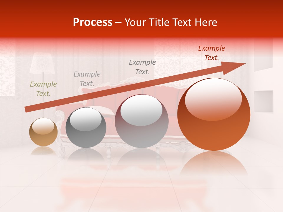 A Living Room With A Red Couch And White Walls PowerPoint Template