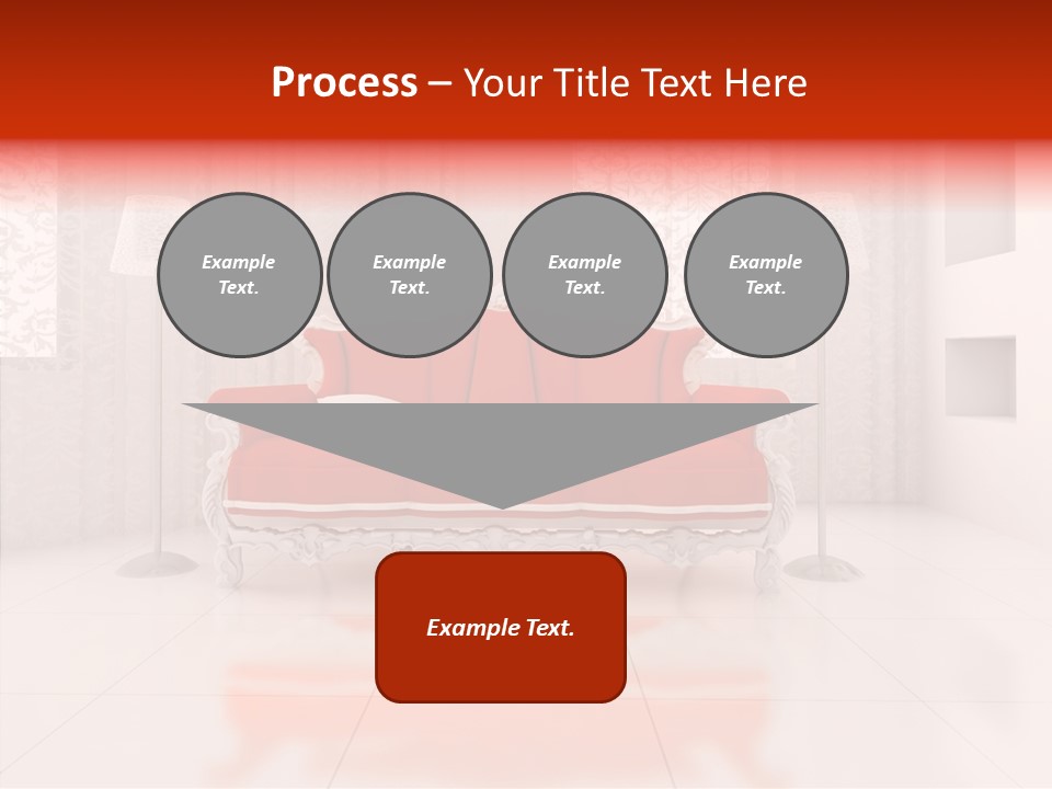 A Living Room With A Red Couch And White Walls PowerPoint Template