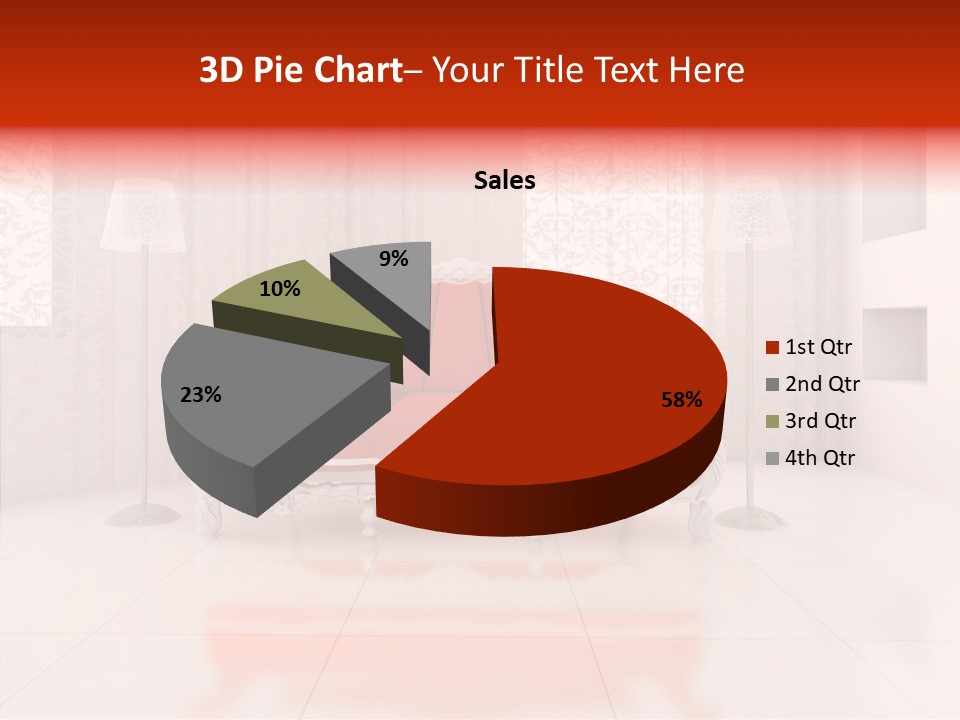 A Living Room With A Red Couch And White Walls PowerPoint Template