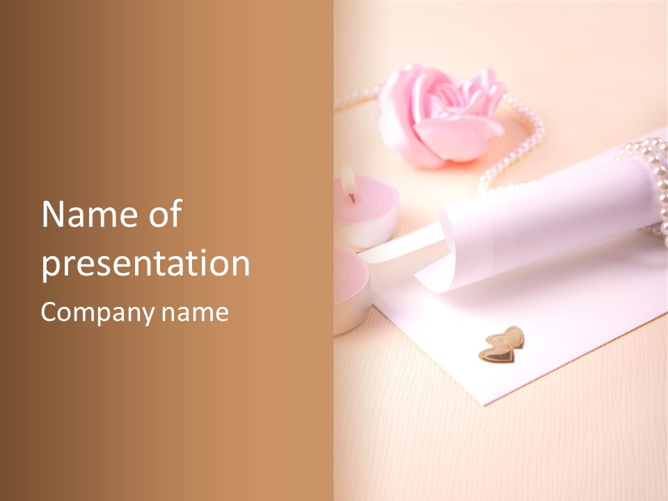 Gold Blossom Candle PowerPoint Template