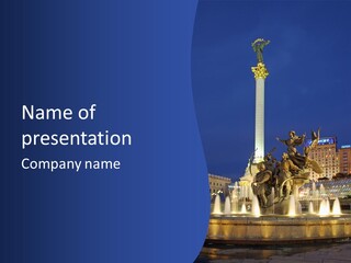 Blue Twilight Fountain PowerPoint Template