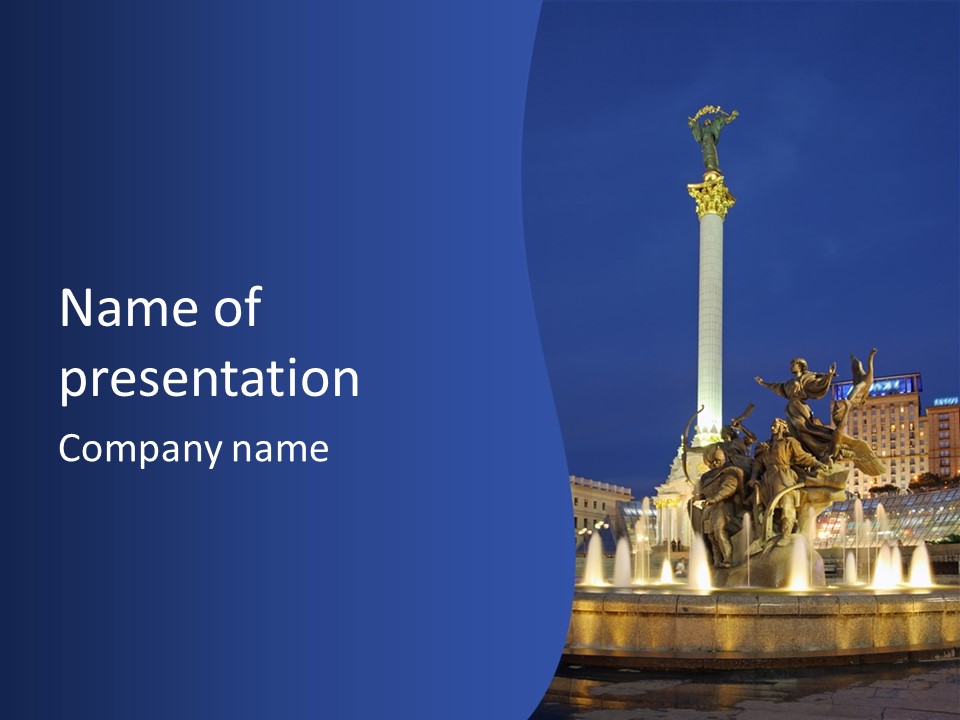 Blue Twilight Fountain PowerPoint Template