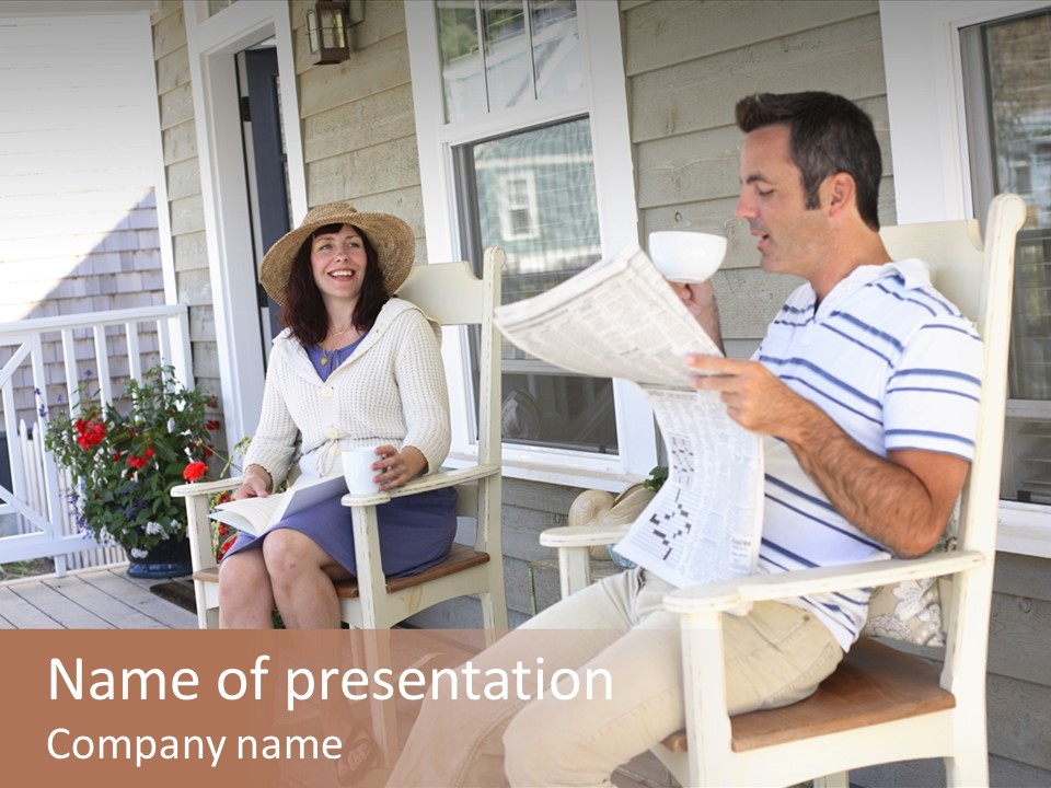 Man Porch House PowerPoint Template