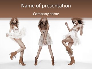 Three Beautiful Women In Short Dresses Posing For A Picture PowerPoint Template