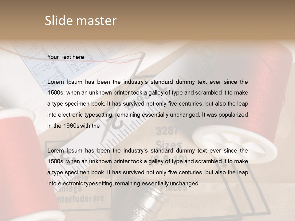 Two Spools Of Thread Sitting On Top Of A Piece Of Paper PowerPoint Template