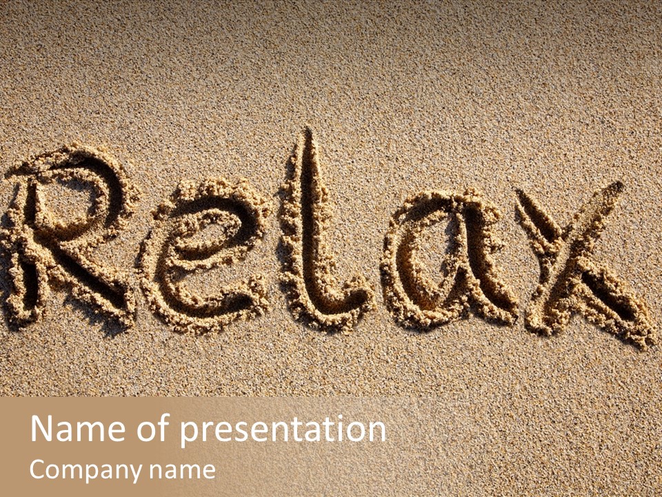 The Word Relax Written In The Sand On A Beach PowerPoint Template